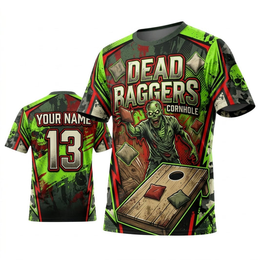 Maxcorners Cornhole Dead Baggers Graveyard Green Personalized Name 3D Unisex Shirt
