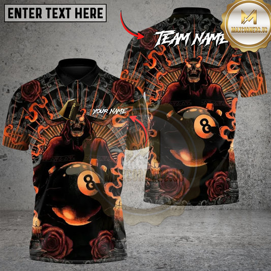 Maxcorners Inferno 8 Ball Billiard Multicolor Customized Name, Team Name 3D Shirt
