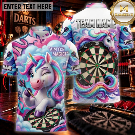 Maxcorners Darts & Magical Unicorn Rainbow Graphic Customized Name, Team Name 3D Shirts