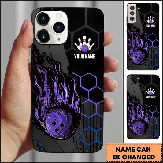 Maxcorners Bowling Flame Hexagon Ball Multicolor Personalized Name 3D Phone Case