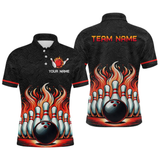 Maxcorners Flame Bowling Custom Men Bowling Shirt Polo & Quarter-Zip Bowling Team Jerseys LM054