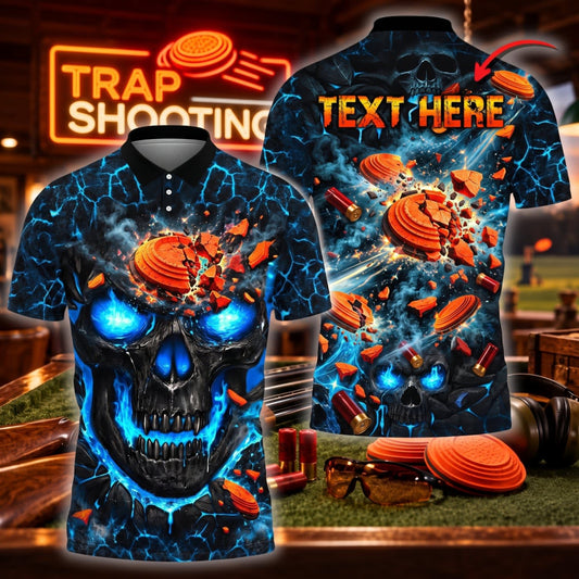 ( 4 Colors ) Maxcorners Trap Clay Shooting Flaming Skull & Explosive Flying Clay Targets Multicolor Customized Name, Team Name 3D Shirts