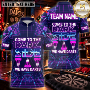 Maxcorners Darts Come To The Dark Side We Have Darts Neon Typography Personalized Name 3D Unisex Shirt