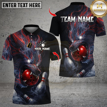 Maxcorners Bowling Wolf Flame Smoke Multicolor Customized Name, Team Name 3D Shirts