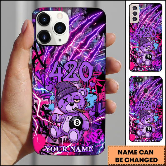 Maxcorners Billiards 420 Purple Bear Smoking Personalized Name Phone Case