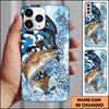Maxcorners Blue White Camo Graphic Personalized Name Phone Case (13 Fish Species)