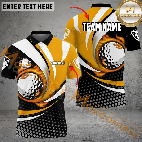 Maxcorners Golf Ball Fire Dot Pattern Multicolor Option Customized Name, Team Name 3D Polo Shirt