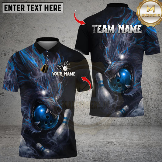 Maxcorners Bowling Wolf Flame Smoke Multicolor Customized Name, Team Name 3D Shirts