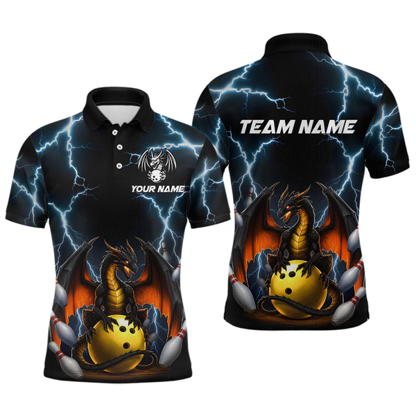 Maxcorners Dragon Thunder Bowling Custom Men Bowling Shirt Polo & Quarter-Zip Bowling Team Jerseys LM054