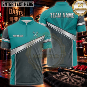 Maxcorners Darts Teal Grey Dynamic Stripe Personalized Name 3D Unisex Shirt