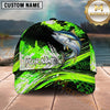 Maxcorners Fishing Vibrant Neon Green Splash with Dynamic Fishing Action and Bold Design Personalized Name 3D Cap (13 Fish Species)
