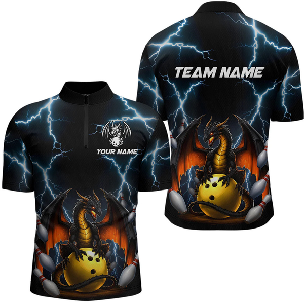 Maxcorners Dragon Thunder Bowling Custom Men Bowling Shirt Polo & Quarter-Zip Bowling Team Jerseys LM054