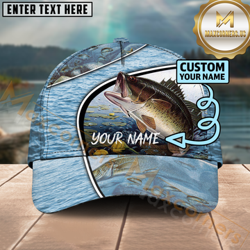 Maxcorners Largemouth Bass Fishing Lake Scene Custom Design Personalized Name 3D Cap