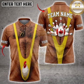 Maxcorners Bowling Funny Caveman Yellow Tie Canadian Maple Leaf Bowling Pins Personalized Name 3D Unisex Shirt
