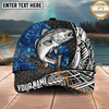 Maxcorners Fishing Blue Water Tribal Metal Personalized Name 3D Cap (12 Fish Species)