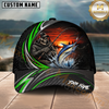 Maxcorners Fishing Skull Angler Green Wave Personalized 3D Cap