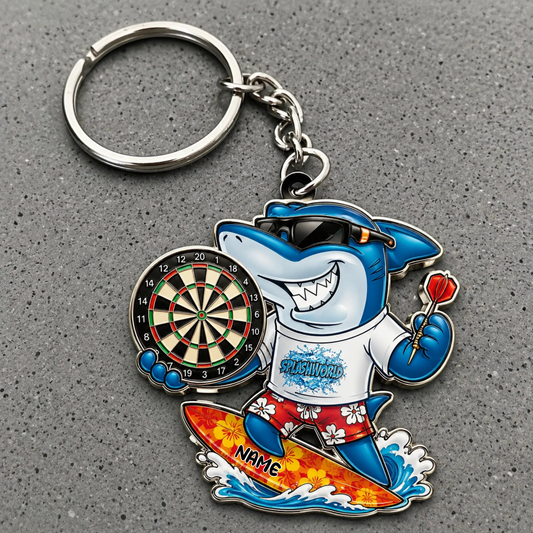 Maxcorners Darts Surfer Shark Personalized Name 3D Keychain And Ornament