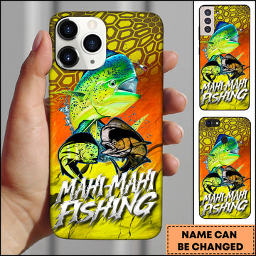 Maxcorners Mahi-Mahi Fishing Honeycomb Orange Yellow Personalized Name 3D Phone Case