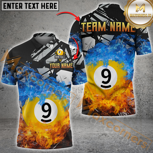 Maxcorners Billiard 9-Ball Pool Double Flame Personalized Name 3D Unisex Shirt