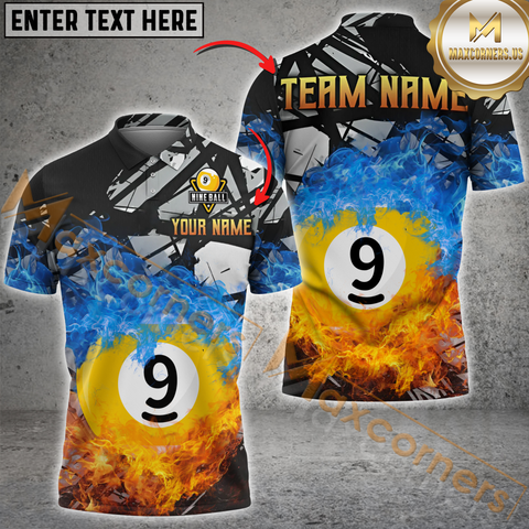 Maxcorners Billiard 9-Ball Pool Double Flame Personalized Name 3D Unisex Shirt