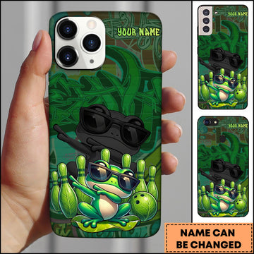 Maxcorners Bowling Phonecase Cool Frog Sunglasses Green Graffiti Personalized Name 3D Phone Case