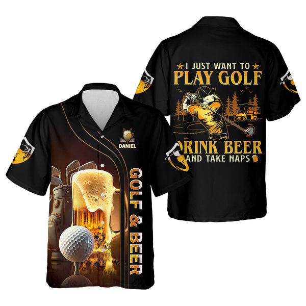 Maxcorners I Just Wanna Play Golf And Drink Beer Custom Golf Polo Shirt, Mens Golf Gift, Golf Lover Gift