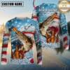 Maxcorners Fishing Beer & Usa Flag Graphic  Sun Protection Personalized Name, Team Name 3D Long Sleeve Shirt
