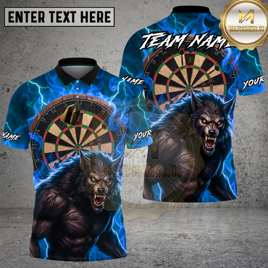 Maxcorners Dart Wolf Purple Lightning Multicolor Options Personalized Name, Team Name 3D Shirt (4 Colors)