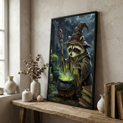 Maxcorners Wizard Raccoon Brewing Magic Potion Fantasy Art Canvas Wall Art