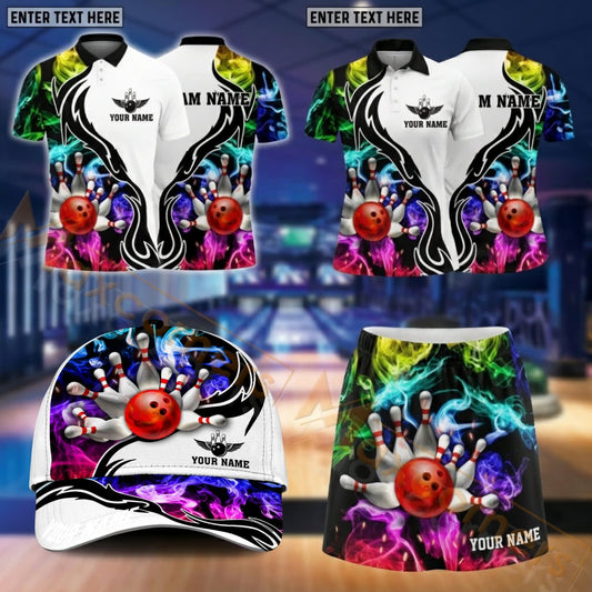 Maxcorners Bowling Colorful Octopus Bowling Ball Design Personalized Team Sportswear Set - Polo Shirt, Cap & Skorts