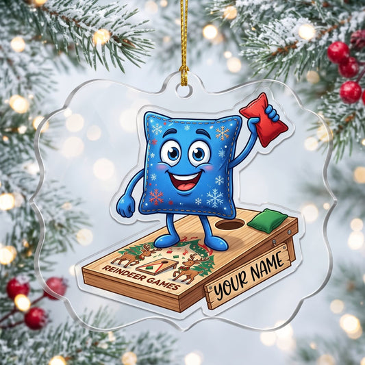 Maxcorners Cornhole Blue Bag Mascot Design Customized Name 3D Keychain And Ornament