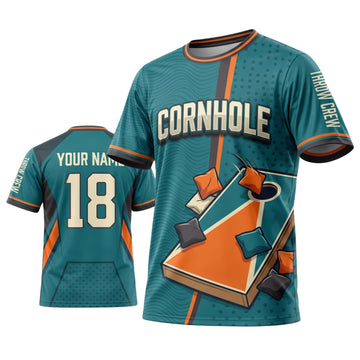 Maxcorners Cornhole Teal Orange Board Personalized Name 3D Unisex Shirt
