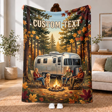 Maxcorners RVs Travel Trailer Autumn Forest Campfire Custom Name 3D Blanket