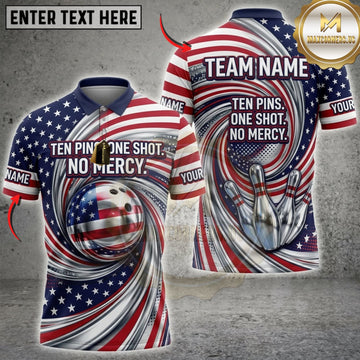 Maxcorners Bowling American Flag Patriotic Bowling Ball And No Mercy Quote Personalized Name 3D Unisex Shirt