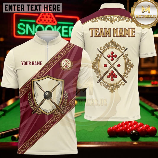 Maxcorners Snooker Cream Burgundy Royal Crest Personalized Name 3D Unisex Shirt