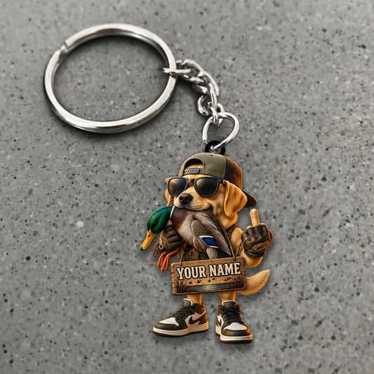 Maxcorners Duck Hunting Yellow Labrador Retriever Streetwear Hunter Mascot Custom Name Gift 2D Flat Acrylic Ornament, Keychain