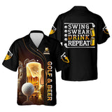 Maxcorners Swing Swear Drink Repeat Funny Golf Polo Shirt, Mens Golf Gift, Golf Lover Gift