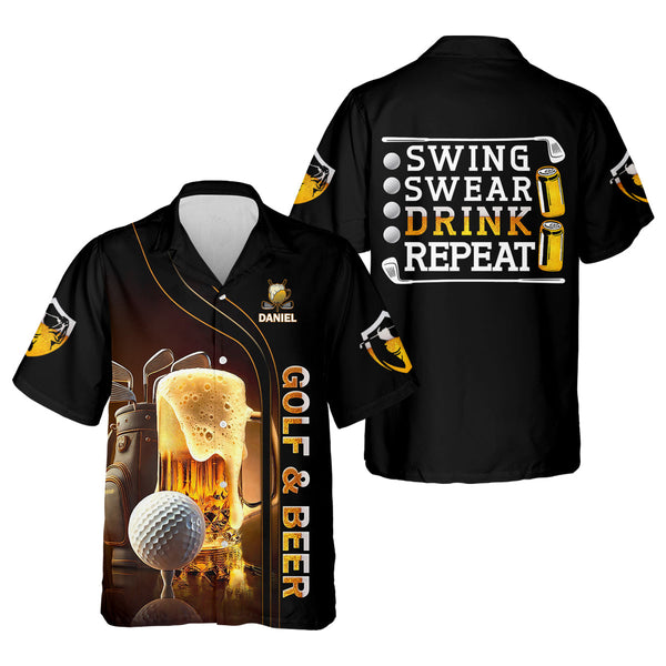 Maxcorners Swing Swear Drink Repeat Funny Golf Polo Shirt, Mens Golf Gift, Golf Lover Gift