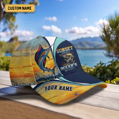 Maxcorners Sunset Serenity Ocean's Majesty, Fishing Trucker Hat, Fishing Hook Hat, Fishing Cap For Men, Fishing Gifts For Dad