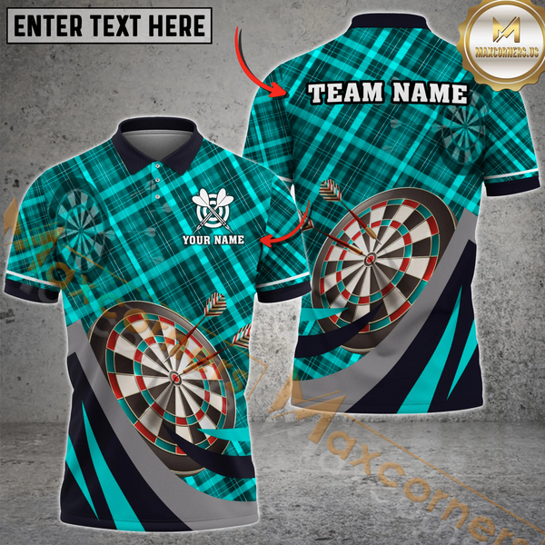 Maxcorners Darts Caro Pattern Xmas Style Flame Customized Name, Team Name 3D Polo Shirt