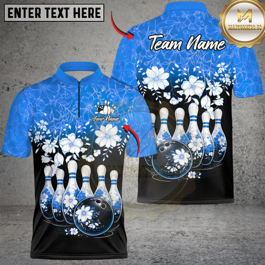 Maxcorners Bowling Cherry Blossom Flower Multicolor Customized Name, Team Name 3D Shirts