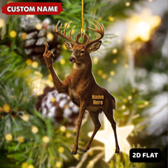 Maxcorners Personalized Funny Deer Buck Fukin' Finger Hunting Acrylic Christmas Ornament Custom Gift for Hunters 2D Flat
