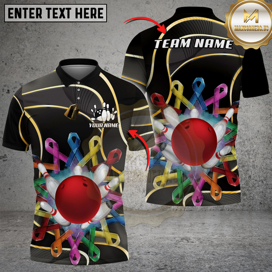 Maxcorners Bowling Awareness Ribbons Black And White Personalized Shirt (2 Colors)