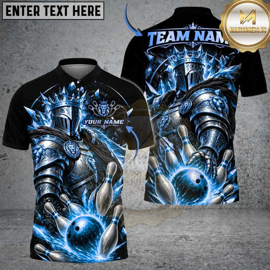 Maxcorners Bowling Armored Knight King Crown Pins Strike Artwork Multicolor Customized Name, Team Name 3D Shirts