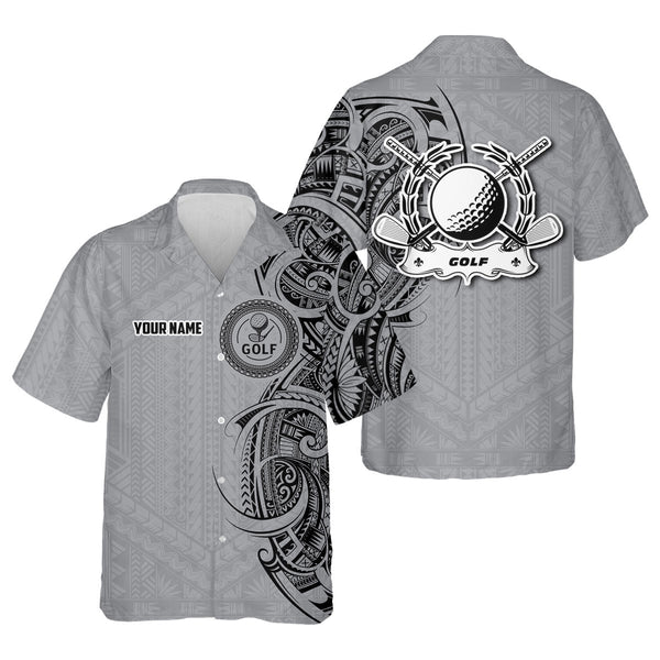 Maxcorners Strike Grey Tribal Tattoo Custom Men's Golf Polo Shirt, Funny Golf Shirt, Dad Golf Gift