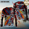 Maxcorners Fishing American Flag Grunge Red Scratch Custom Name & Team Name 3D Shirts