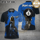 Maxcorners Billiards Ball 8 Smoke Drink Chain Skull Personalized Name Shirt Blue TU0808