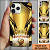 Maxcorners Bowling Golden Metallic Trophy Style Personalized Name Phone Case