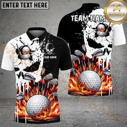 Maxcorners Golf Punished Skull Flame Personalized Name, Team Name 3D Shirt (4 Colors)