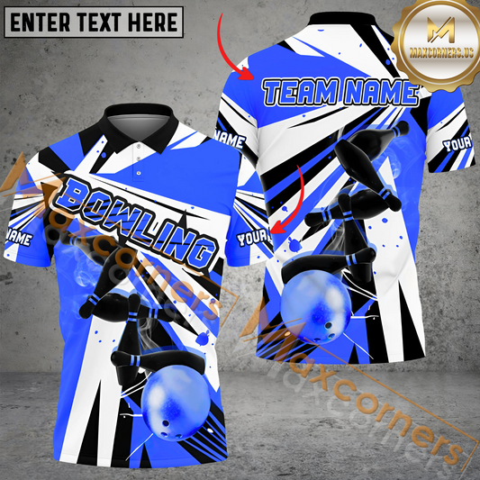 Maxcorners Strike Color Race Bowling Jersey Multicolor Option Customized Name, Team Name 3D Polo Shirt